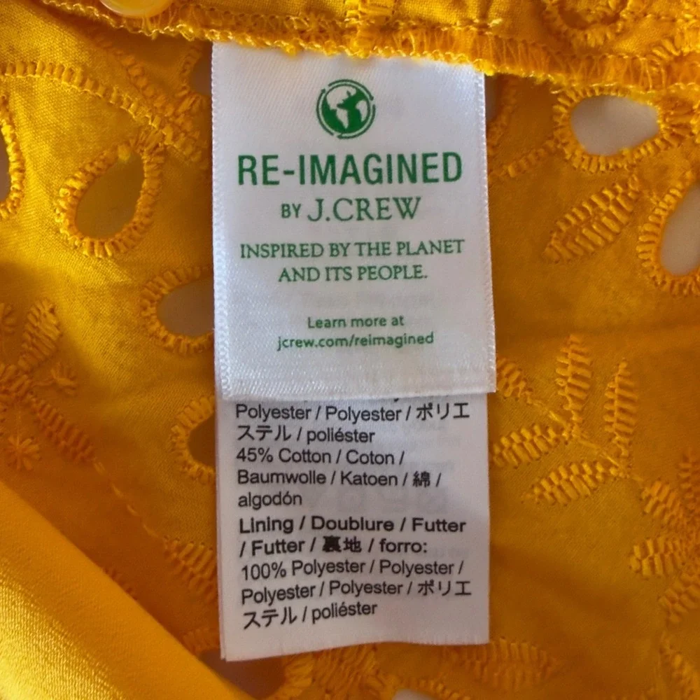 J. Crew Puff Sleeve Eyelet Popover Top Size XXL Snap In Cami Insert Yellow